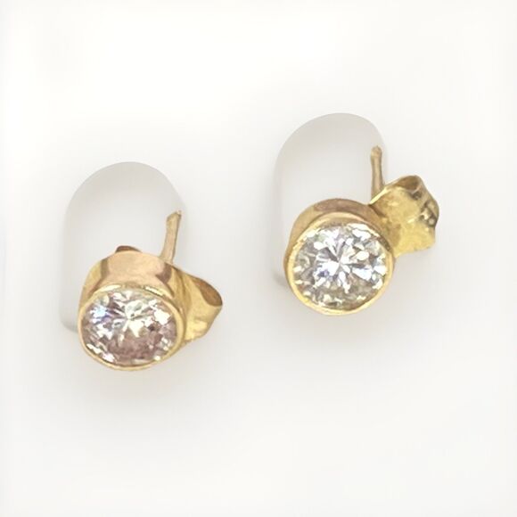 0.50 ct 14k Yellow Gold Natural Diamond Stud Earring Bezel Set Earrings - Picture 1 of 9
